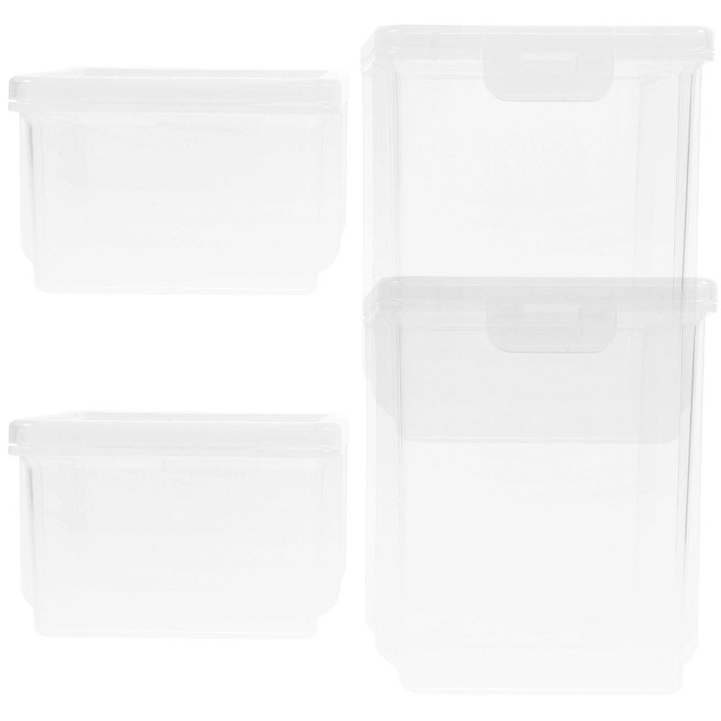 4pcs Transparent Plastic Box Airtight Seasoning Storage Jar Multi-functional Grains Cereals Organizer
