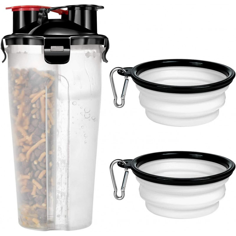 Travel Dog Water Bottle And Bowl, Acsergery Portable Pet Food Container 2-in-1 Gift
