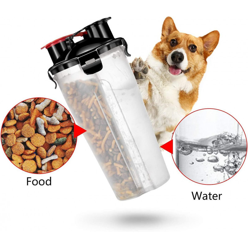 Travel Dog Water Bottle And Bowl, Acsergery Portable Pet Food Container 2-in-1 Gift