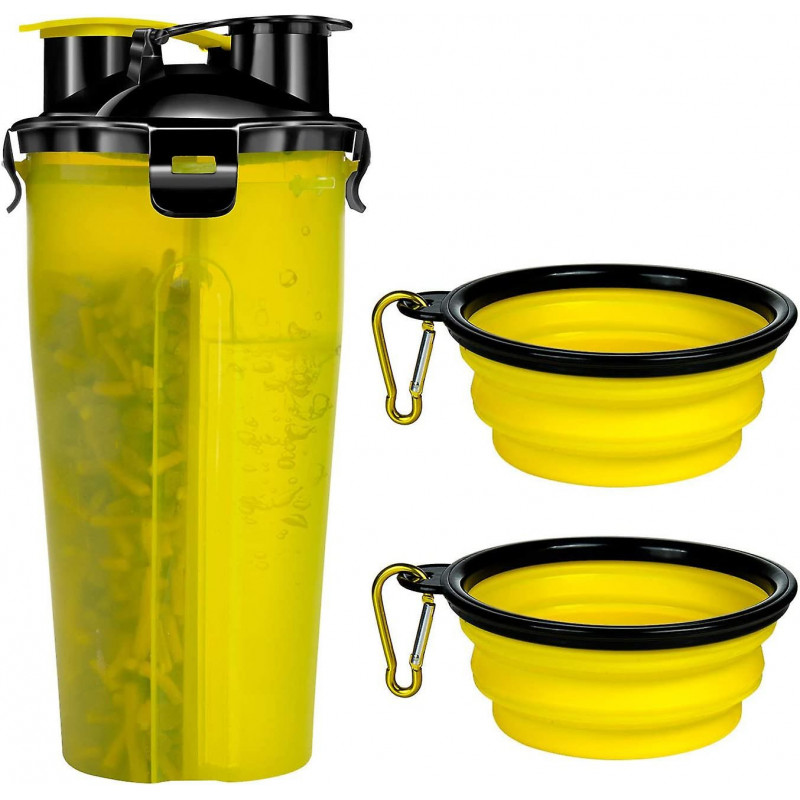 Travel Dog Water Bottle And Bowl, Acsergery Portable Pet Food Container 2-in-1 Gift