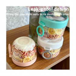 2PCS 20Oz Overnight Oats Container with Lid and Spoon - Portable Oatmeal Breakfast Cup for On-The-Go Pink