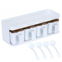 Seasoning Box with Spoon Ergonomic Handle Waterproof 3/4 Grids Condiment Container Countertop Organi