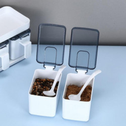 Seasoning Box with Spoon Ergonomic Handle Waterproof 3/4 Grids Condiment Container Countertop Organi