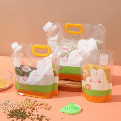 1 Set Food Storage Bag with Funnel Screw Lid Handle Clear Large Capacity Leak Proof Rice Flour Grain