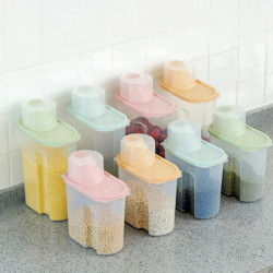 Transparent Storage Tank with Measuring Cup Plastic Dried Fruit Grain Storage Box Kitchen Gadget