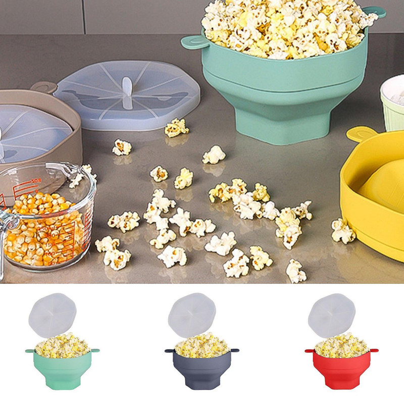 1 Set Popcorn Bowl Food Grade Foldable Large Capacity Popcorn Bucket with Lid Kitchen Supplies