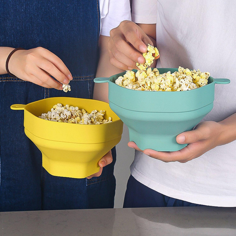 1 Set Popcorn Bowl Food Grade Foldable Large Capacity Popcorn Bucket with Lid Kitchen Supplies