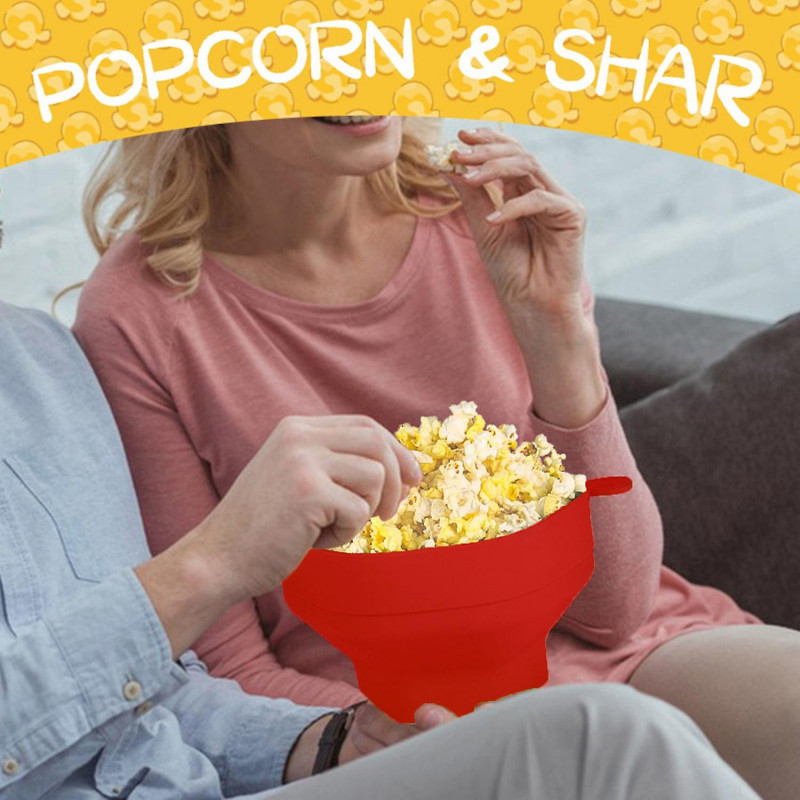 1 Set Popcorn Bowl Food Grade Foldable Large Capacity Popcorn Bucket with Lid Kitchen Supplies