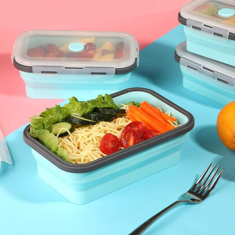 Collapsible Silicone Food Storage Container With Lid,lunch Bento Box Picnic Box, Set Of 4