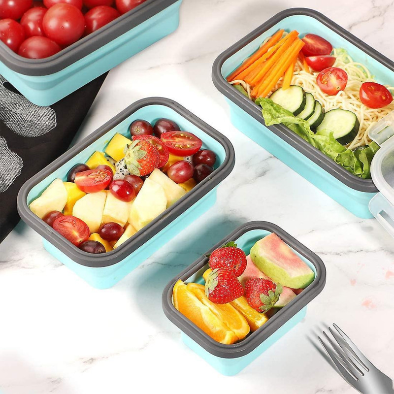 Collapsible Silicone Food Storage Container With Lid,lunch Bento Box Picnic Box, Set Of 4