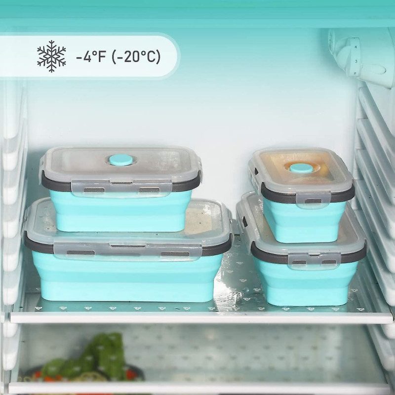 Collapsible Silicone Food Storage Container With Lid,lunch Bento Box Picnic Box, Set Of 4