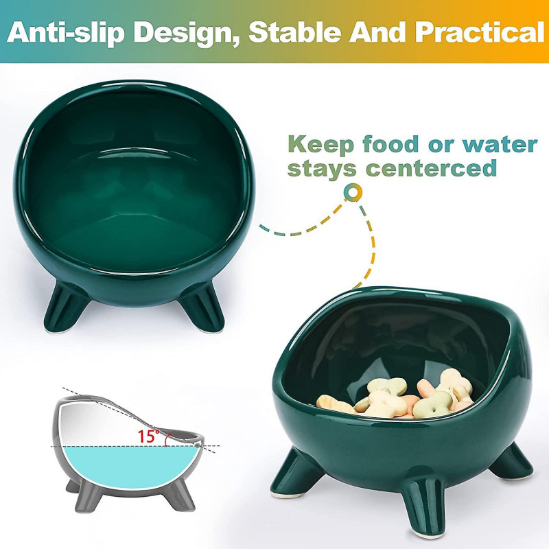 Cat Bowl Ceramic Raised Bowl For Cat/puppy, Angled Orthopedic Bowl For Adult Cat/kitten For Food