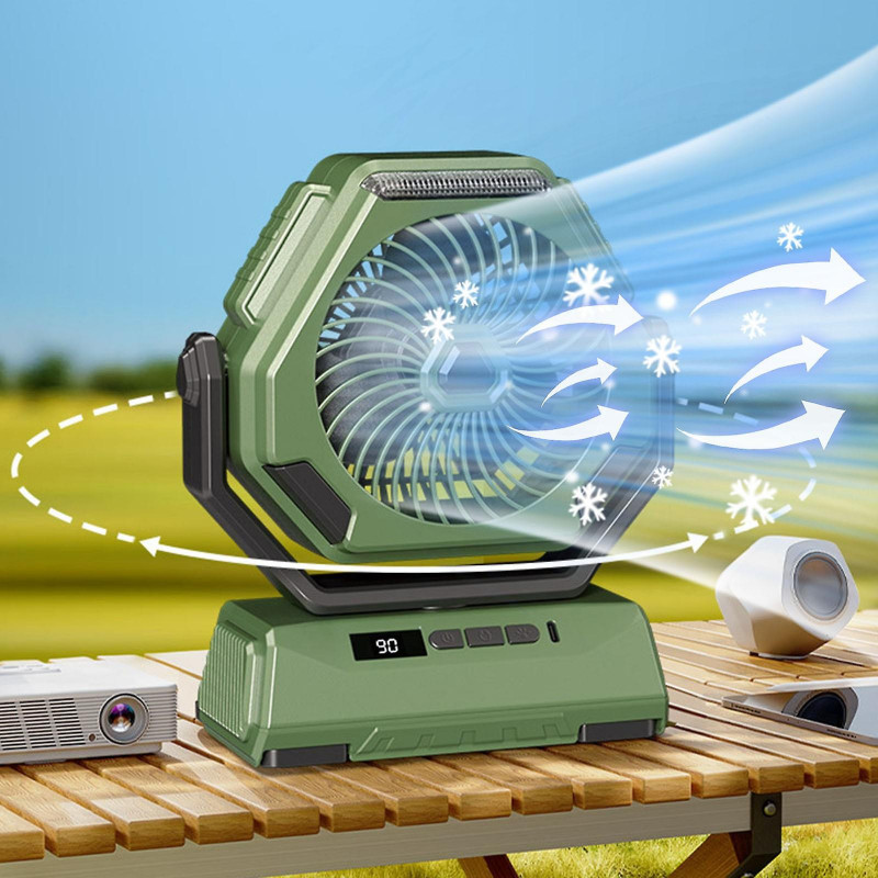 2024 New Shaking Head Outdoor Fan Silent 6-inch Lighting Digital Display Large Capacity Portable Camping Fan Flye244285