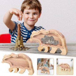Bear Solid Wood High-capacity Coin Storage Innovative Transparent Currency And Various Types Of Storage Jars FLYE2234 Bear Solid Wood High-capacity Coin Storage Innovative Transparent Currency And Various Types Of Storage Jars FLYE2234