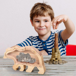 Bear Solid Wood High-capacity Coin Storage Innovative Transparent Currency And Various Types Of Storage Jars FLYE2234