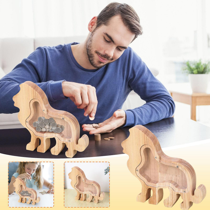 Lions Solid Wood High-capacity Coin Storage Innovative Transparent Currency And Various Types Of Storage Jars FLYE2233 Lions Solid Wood High-capacity Coin Storage Innovative Transparent Currency And Various Types Of Storage Jars FLYE2233