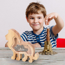 Lions Solid Wood High-capacity Coin Storage Innovative Transparent Currency And Various Types Of Storage Jars FLYE2233