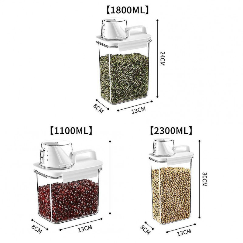 Transparent Grain Storage Box with Measuring Cup Durable Moisture-Proof Sealing Cans for Cereal Mung Beans-AH Transparent Grain Storage Box with Measuring Cup Durable Moisture-Proof Sealing Cans for Cereal Mung Beans-AH