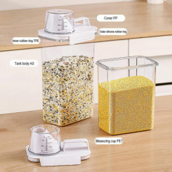 Transparent Grain Storage Box with Measuring Cup Durable Moisture-Proof Sealing Cans for Cereal Mung Beans-AH