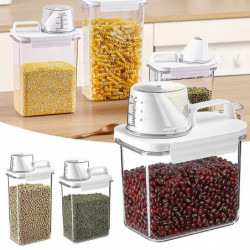 Transparent Grain Storage Box with Measuring Cup Durable Moisture-Proof Sealing Cans for Cereal Mung Beans-AH