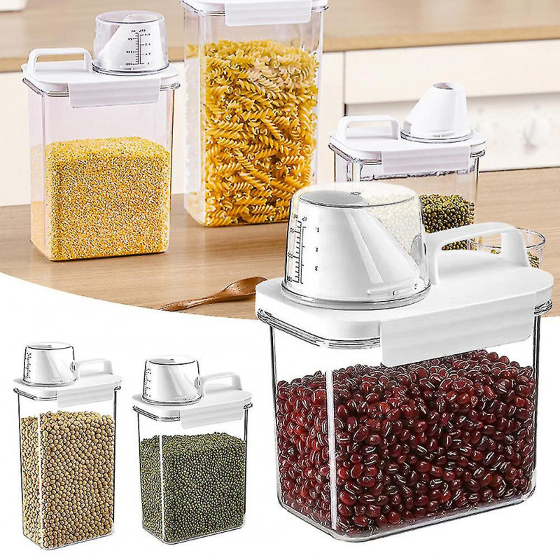 Transparent Grain Storage Box with Measuring Cup Durable Moisture-Proof Sealing Cans for Cereal Mung Beans-AH Transparent Grain Storage Box with Measuring Cup Durable Moisture-Proof Sealing Cans for Cereal Mung Beans-AH