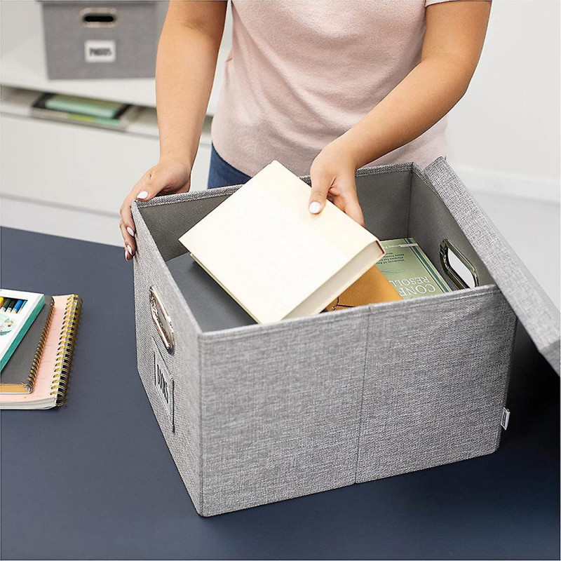 Foldable Linen Storage Box with Lid and Metal Handle Foldable Linen Storage Box with Lid and Metal Handle