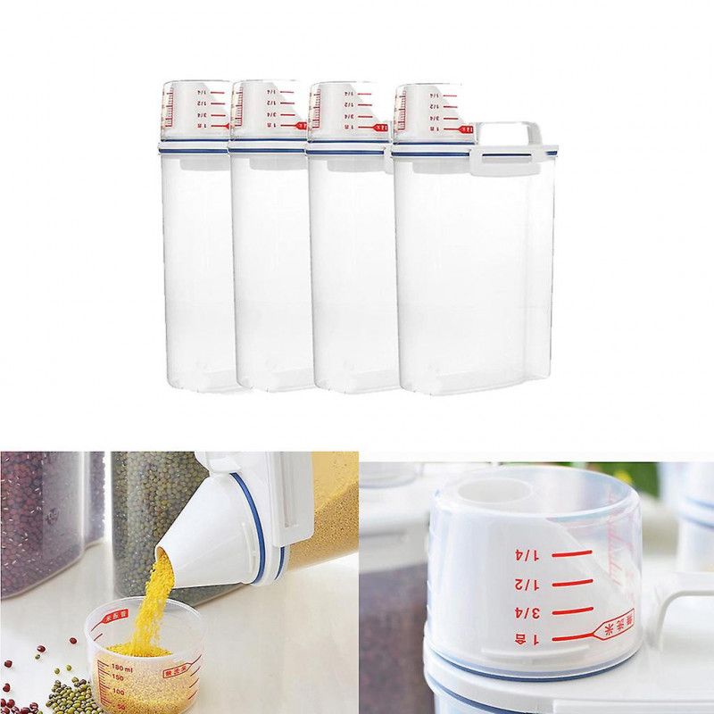 4pcs Distributeur de céréales Boîte de stockage de riz Farine Conteneur Tasse à mesurer 4pcs Distributeur de céréales Boîte de stockage de riz Farine Conteneur Tasse à mesurer