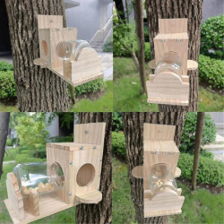Squirrel Feeding Box Durable Food Container Wooden Squirrel Pet Food Storage Tools Squirrel Bird Feeder-B7