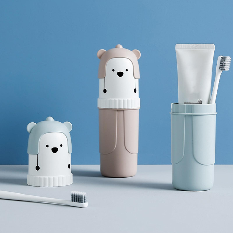 Cartoon Bear Mouthwash Cup With Lid Dustproof Dormitory Washing Supplies