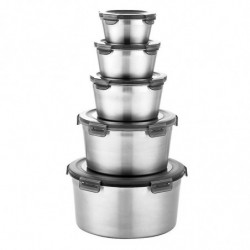 5Pcs Round Stainless Steel Refrigerator Food Storage Box Kitchen Microwave Heating Sealed Fresh-Kee 5Pcs Round Stainless Steel Refrigerator Food Storage Box Kitchen Microwave Heating Sealed Fresh-Kee