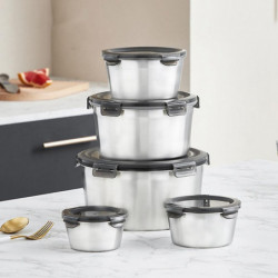 5Pcs Round Stainless Steel Refrigerator Food Storage Box Kitchen Microwave Heating Sealed Fresh-Kee 5Pcs Round Stainless Steel Refrigerator Food Storage Box Kitchen Microwave Heating Sealed Fresh-Kee