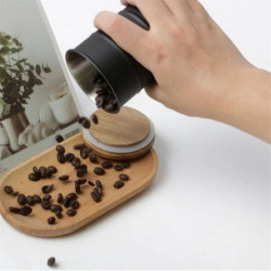 Black 304 Stainless Steel Coffee Can with Wooden Lid Sealed Food Storage Tank Black 304 Stainless Steel Coffee Can with Wooden Lid Sealed Food Storage Tank