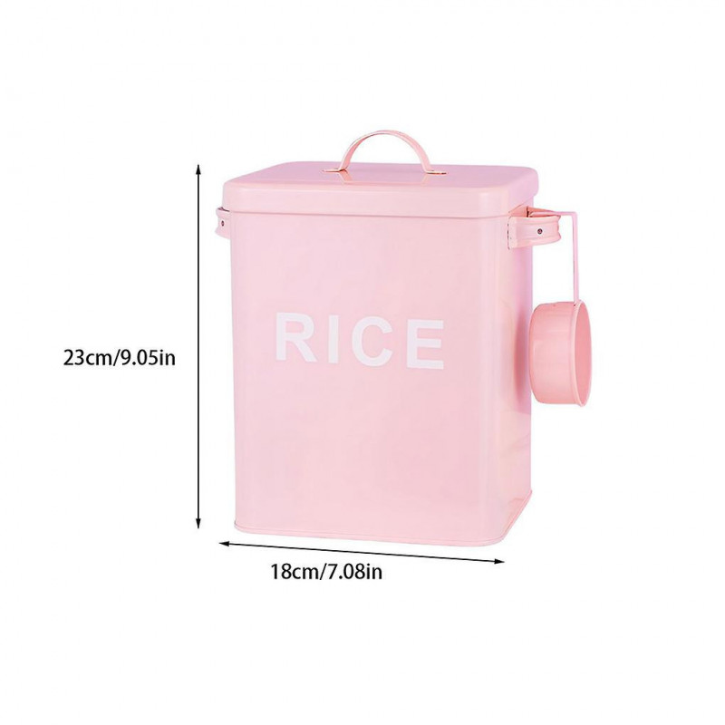 Metal Canister Rice Buckets Grain Case Lid Scoop Pet Dog Food Room