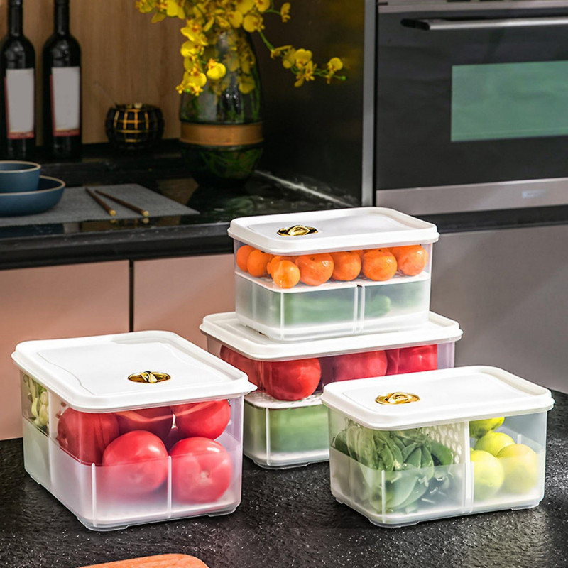 Refrigerator Food Container Drainage Compartment Fresh-Keeping Transparent Vegetable And Fruit Drain