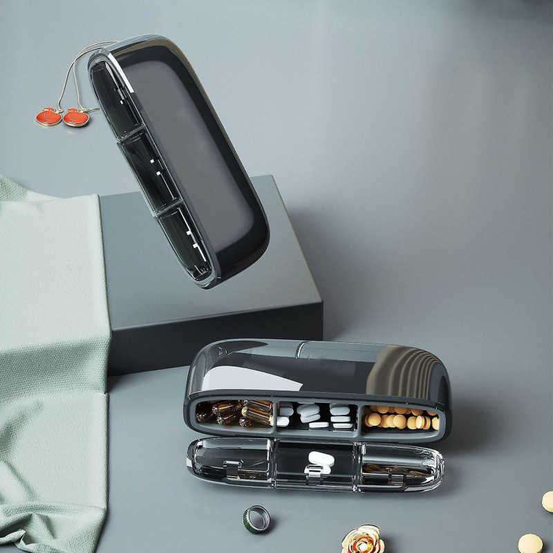 Portable 3-Compartment Pill Box Letter Printed with Dust-proof Transparent Lid Silicone Seal Portabl