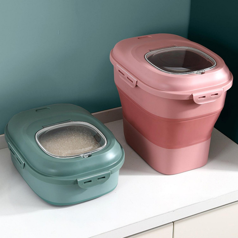 25Kg Rice Container Foldable Double Sealing Ring PP Household Flour Storage Holder for Kitchen 25Kg Rice Container Foldable Double Sealing Ring PP Household Flour Storage Holder for Kitchen