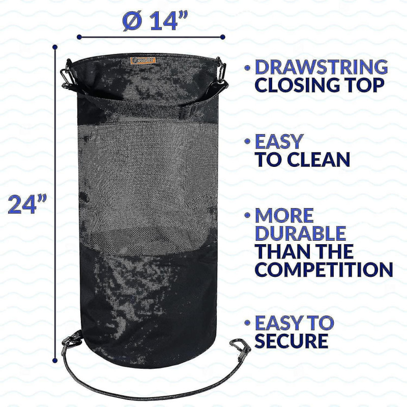 Sac poubelle de bateau Sac poubelle en maille portable Stockage des ordures extérieur étanche pour votre bateau noir