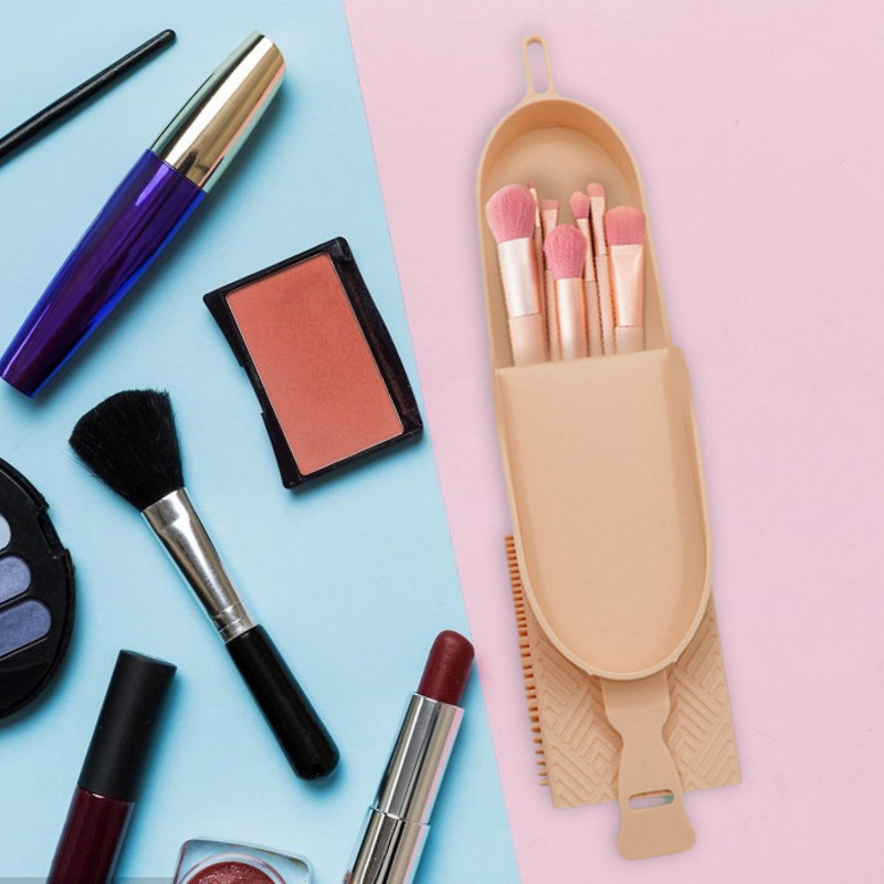 Storage Bag Portable Dustproof with Lid Travel-friendly Exquisite Design Easy to Clean Makeup Brush