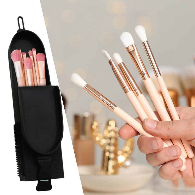 Storage Bag Portable Dustproof with Lid Travel-friendly Exquisite Design Easy to Clean Makeup Brush