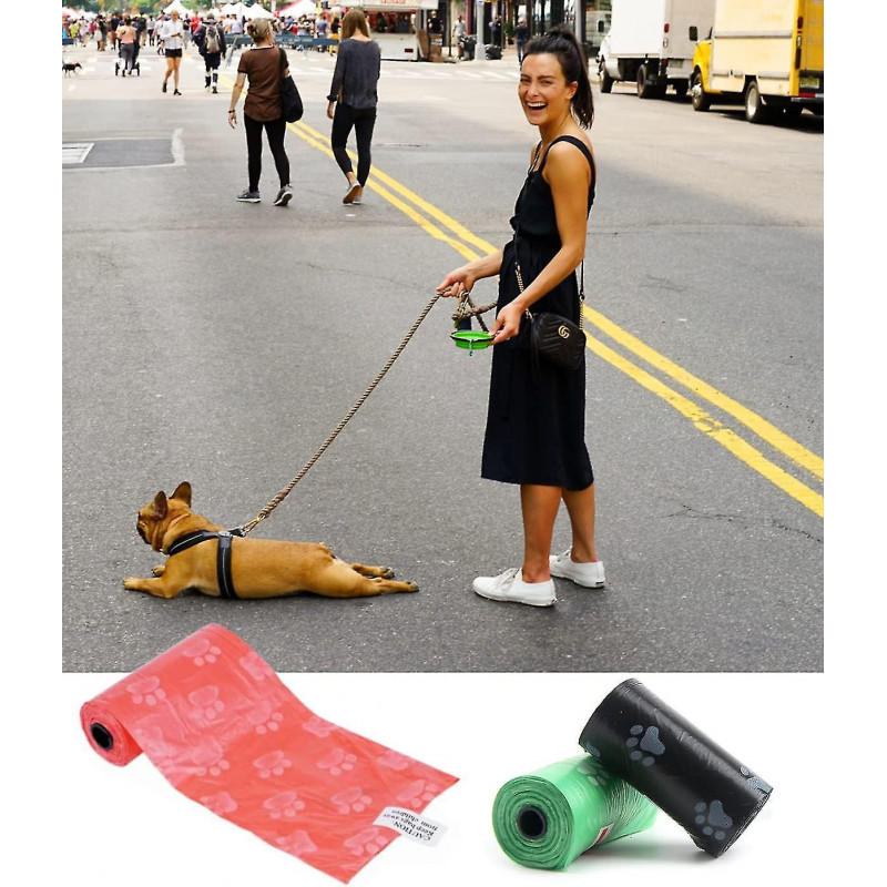 12 Rolls Pet Waste Bags Plastic Leakproof Bin Bag Dog Waste Bag Animal Waste Bag With Animal Paw Print, Pink