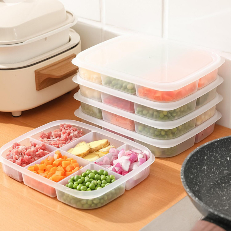 Food Storage Box Food Grade Fresh-keeping Transparent PP Material Fridge Food Container Divided Serv