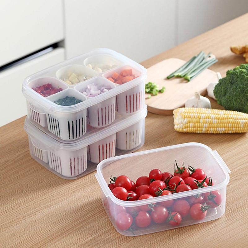 Fresh-keeping Box Plastic Storage Box Drainable Transparent Lid Food Preservation Plastic Food Organ