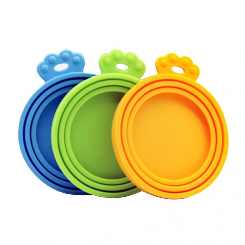 3pcs Durable Pet Can Covers Silicone Pet Food Can Cover (orange, Blue, Green)