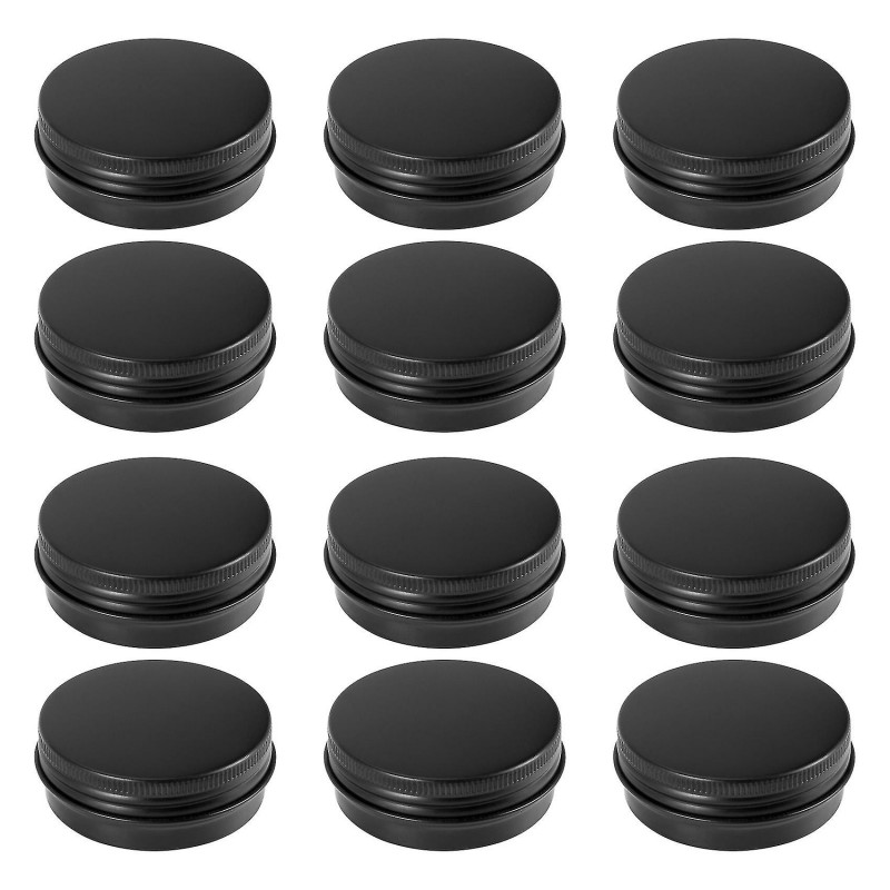 12pcs 1oz Black Aluminum Tin Jars Round Screw Lid Containers Empty Metal Storage Cans For Organizin