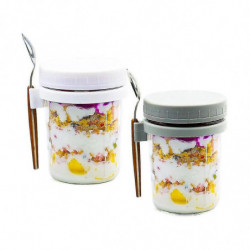 Reusable Overnight Oat Jar, Sealed Storage With Measuring Markers, Spoon For Salads, Yogurt, Oatmea Reusable Overnight Oat Jar, Sealed Storage With Measuring Markers, Spoon For Salads, Yogurt, Oatmea