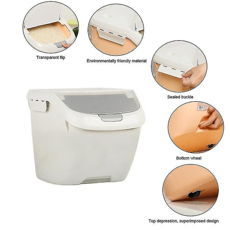 Grey 6kg Rice Grain Storage Box Sealed Moisture Proof Pet Food Storage