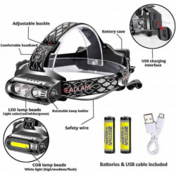 Lampe frontale rechargeable, puissantes lampes frontales led de 1000 lumens avec lumière rouge / verte / blanche [...]