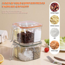 One-piece Spice Storage Box With Spoon Moisture-proof 4-grid Seasoning Bottle One-piece Spice Storage Box With Spoon Moisture-proof 4-grid Seasoning Bottle
