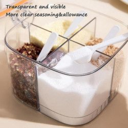 One-piece Spice Storage Box With Spoon Moisture-proof 4-grid Seasoning Bottle One-piece Spice Storage Box With Spoon Moisture-proof 4-grid Seasoning Bottle