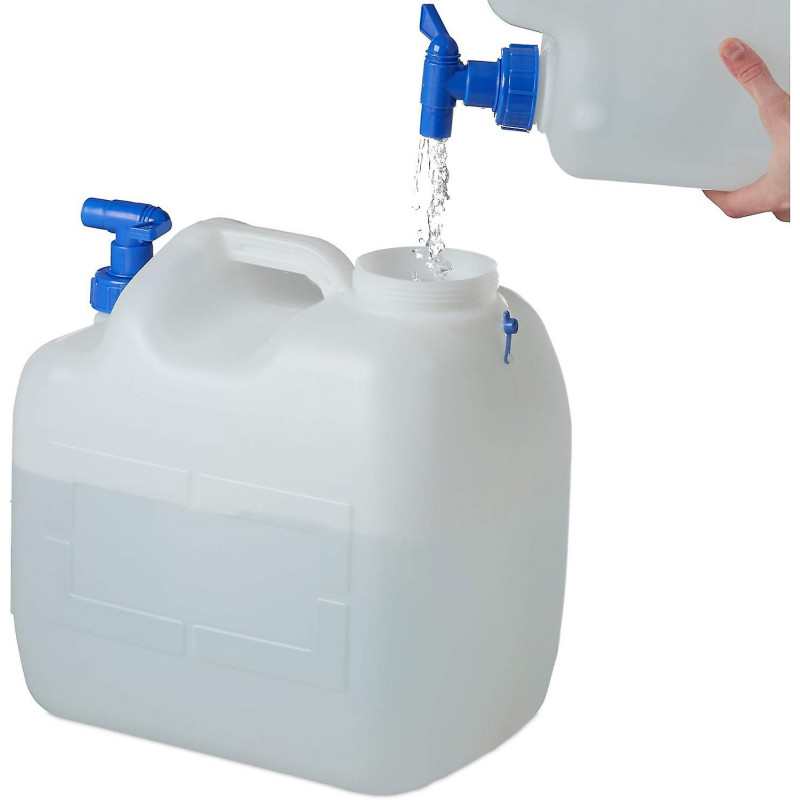 Bidon d’eau avec robinet, couvercle à vis à col large, bidon d’eau potable camping, 23L, plastique, sans BPA, blanc Bidon d’eau avec robinet, couvercle à vis à col large, bidon d’eau potable camping, 23L, plastique, sans BPA, blanc